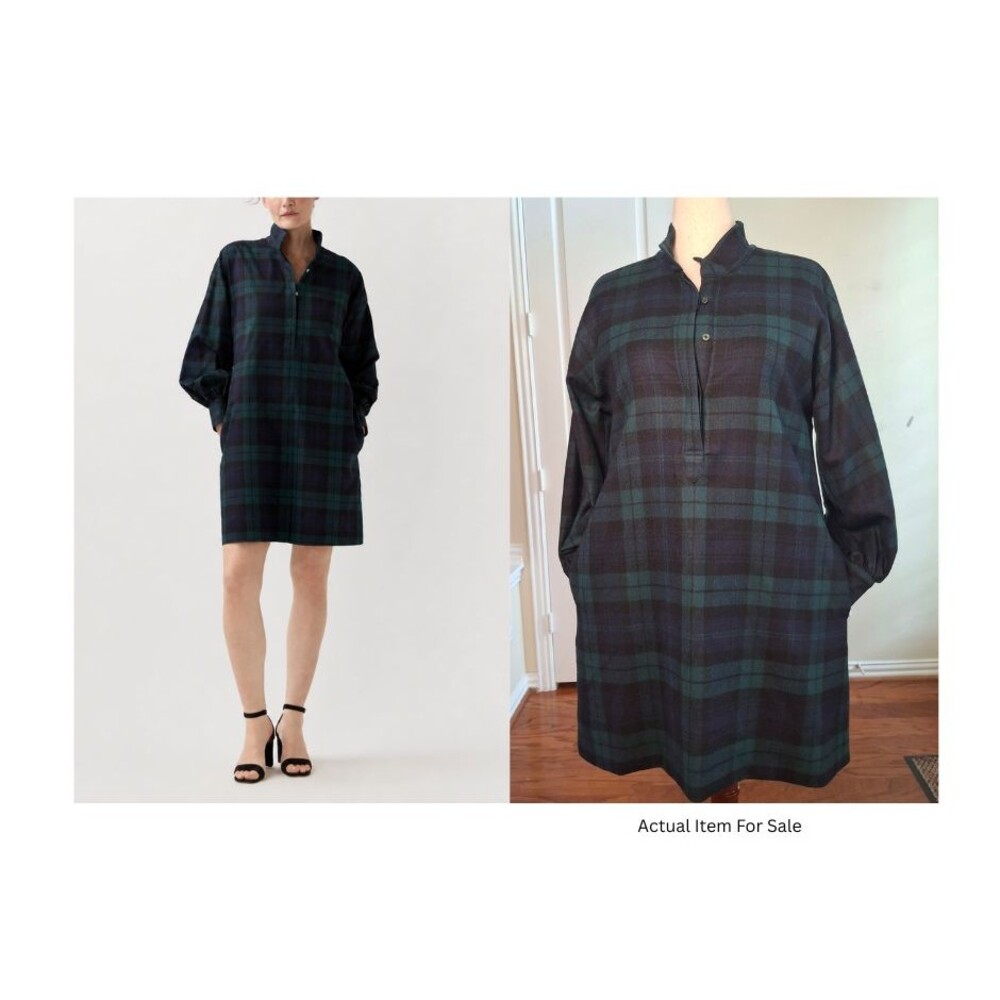 ANN MASHBURN Anaya Popover Dress Tartan Green Women M Wool Heritage Preppy Plaid